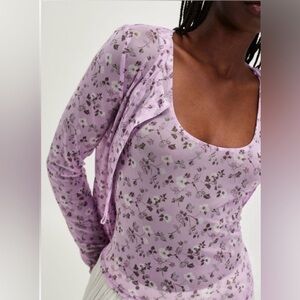 Free People Twosie For One Top Set Lilac Combo Floral Mesh Size Small New